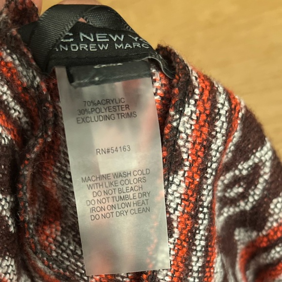 Marc New York Red and Brown Knit Poncho, red and Brown Aztec Boho Cape, one size - Picture 11 of 11
